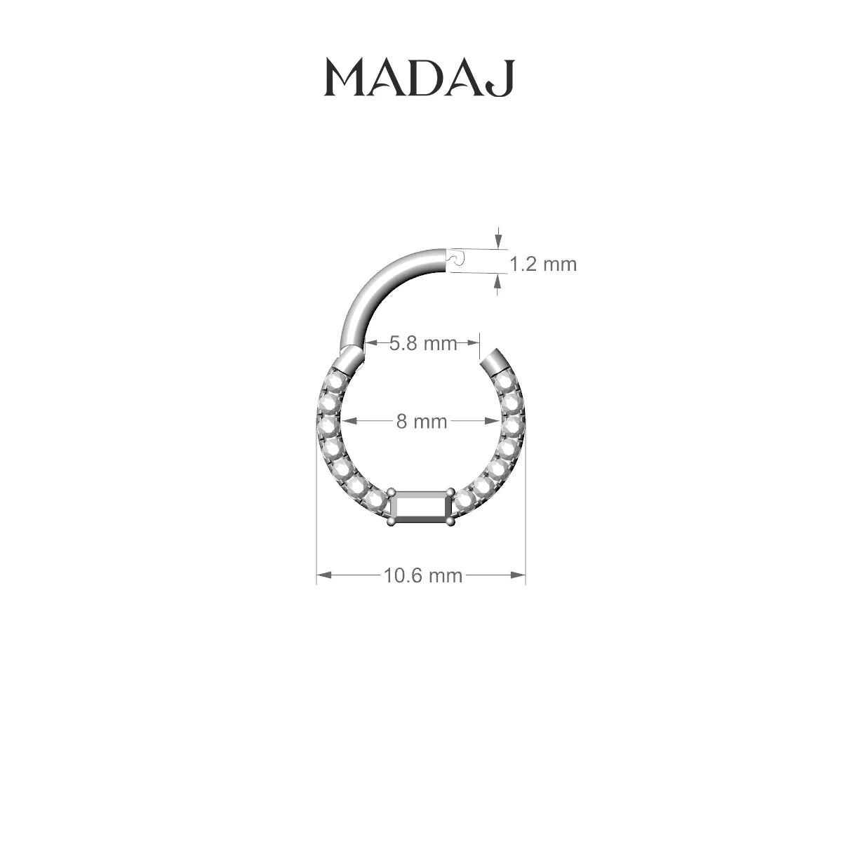 Inanna | 18k Yellow Gold 8 mm Baguette Diamond Daith Piercing