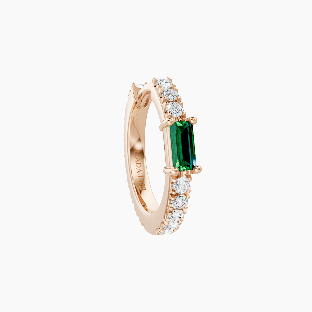 Inanna | 18k Rose Gold 8 mm Baguette Emerald & Diamond Hoop Piercing