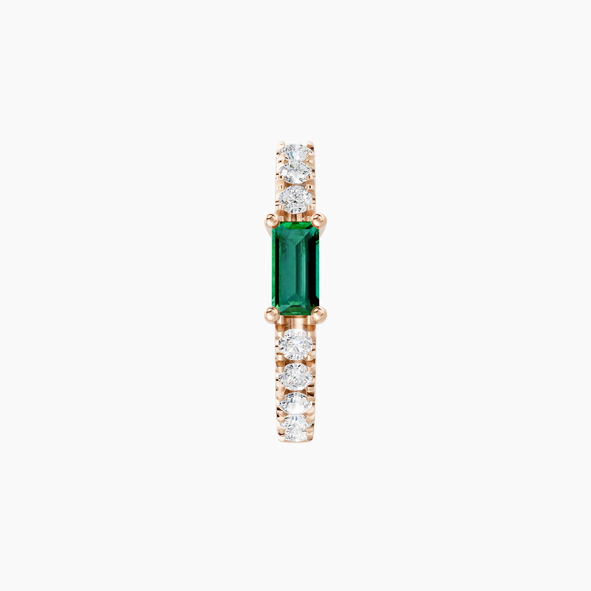 Inanna | 18k Rose Gold 8 mm Baguette Emerald & Diamond Hoop Piercing