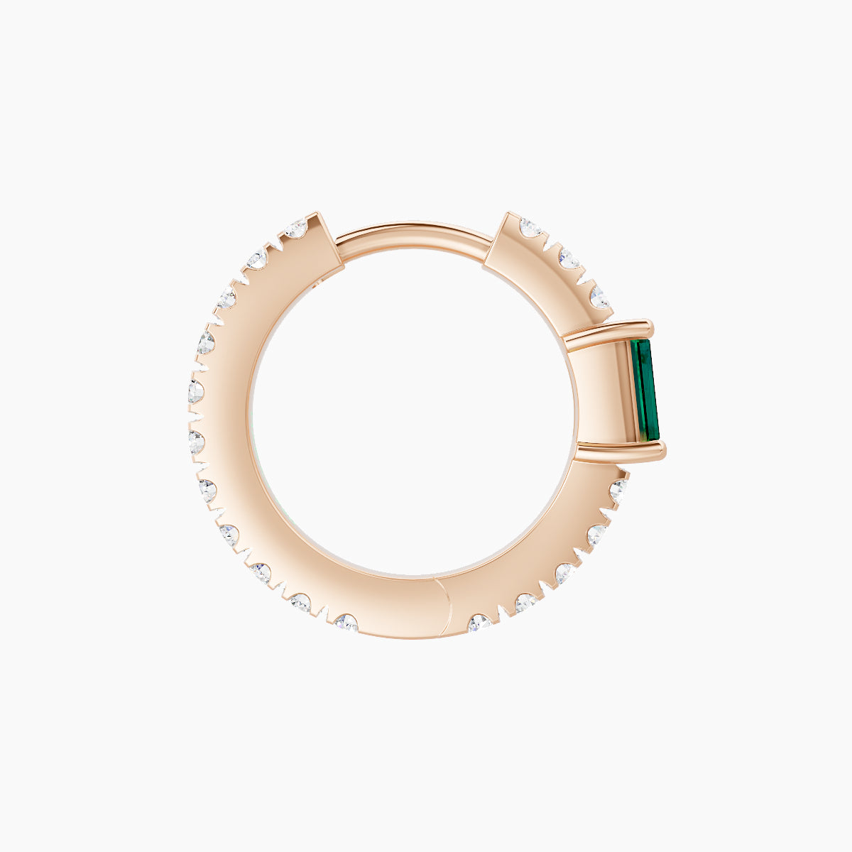 Inanna | 18k Rose Gold 8 mm Baguette Emerald & Diamond Hoop Piercing