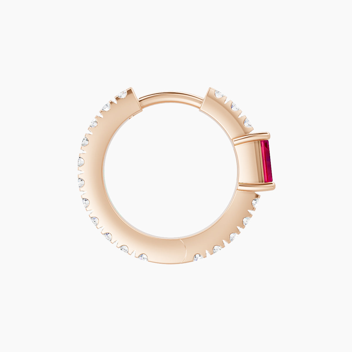 Inanna | 18k Rose Gold 8 mm Baguette Ruby & Diamond Hoop Piercing