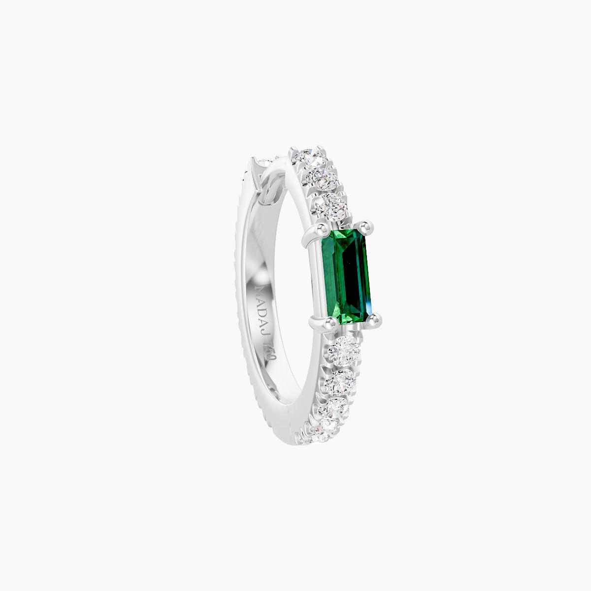 Inanna | 18k White Gold 8 mm Baguette Emerald & Diamond Hoop Piercing