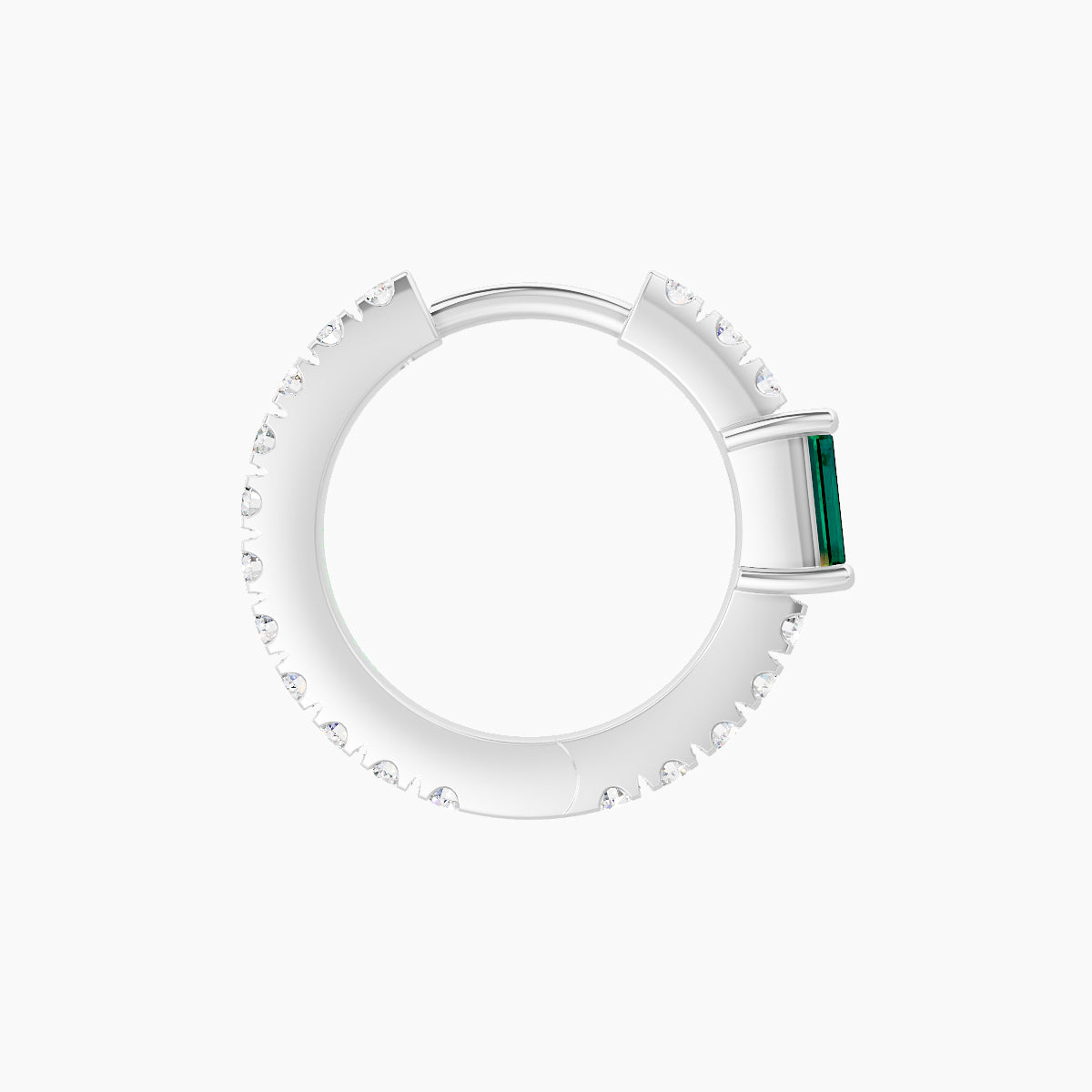 Inanna | 18k White Gold 8 mm Baguette Emerald & Diamond Hoop Piercing