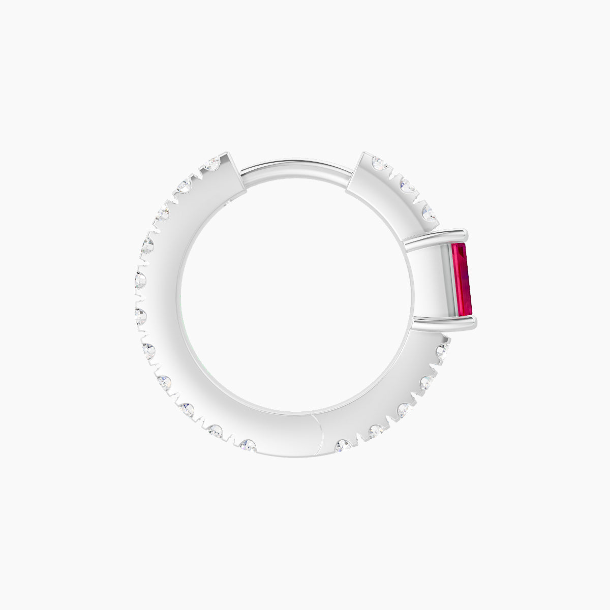 Inanna | 18k White Gold 8 mm Baguette Ruby & Diamond Hoop Piercing