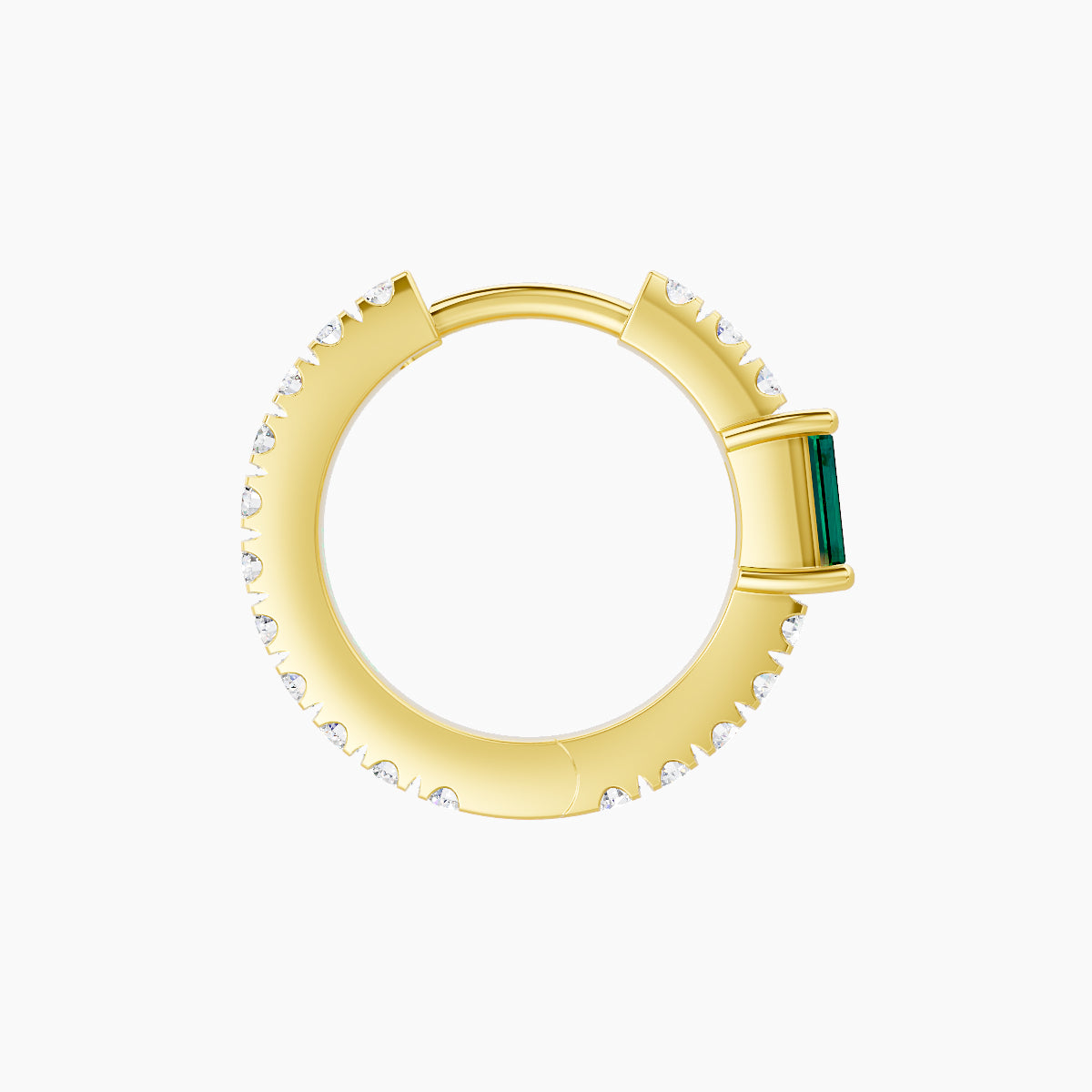 Inanna | 18k Yellow Gold 8 mm Baguette Emerald & Diamond Hoop Piercing