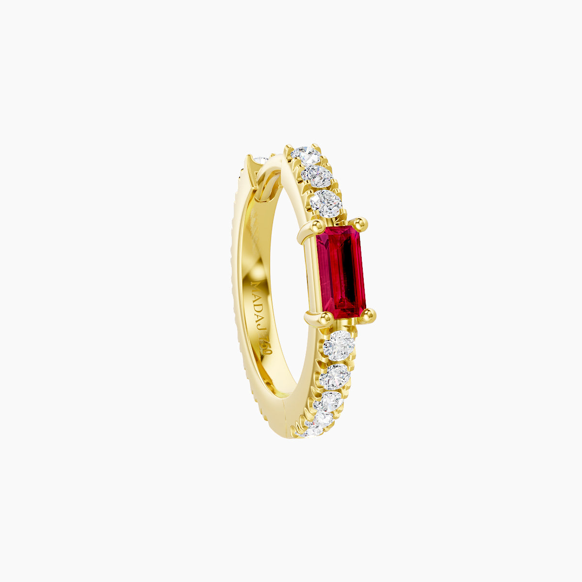 Inanna | 18k Yellow Gold 8 mm Baguette Ruby & Diamond Hoop Piercing
