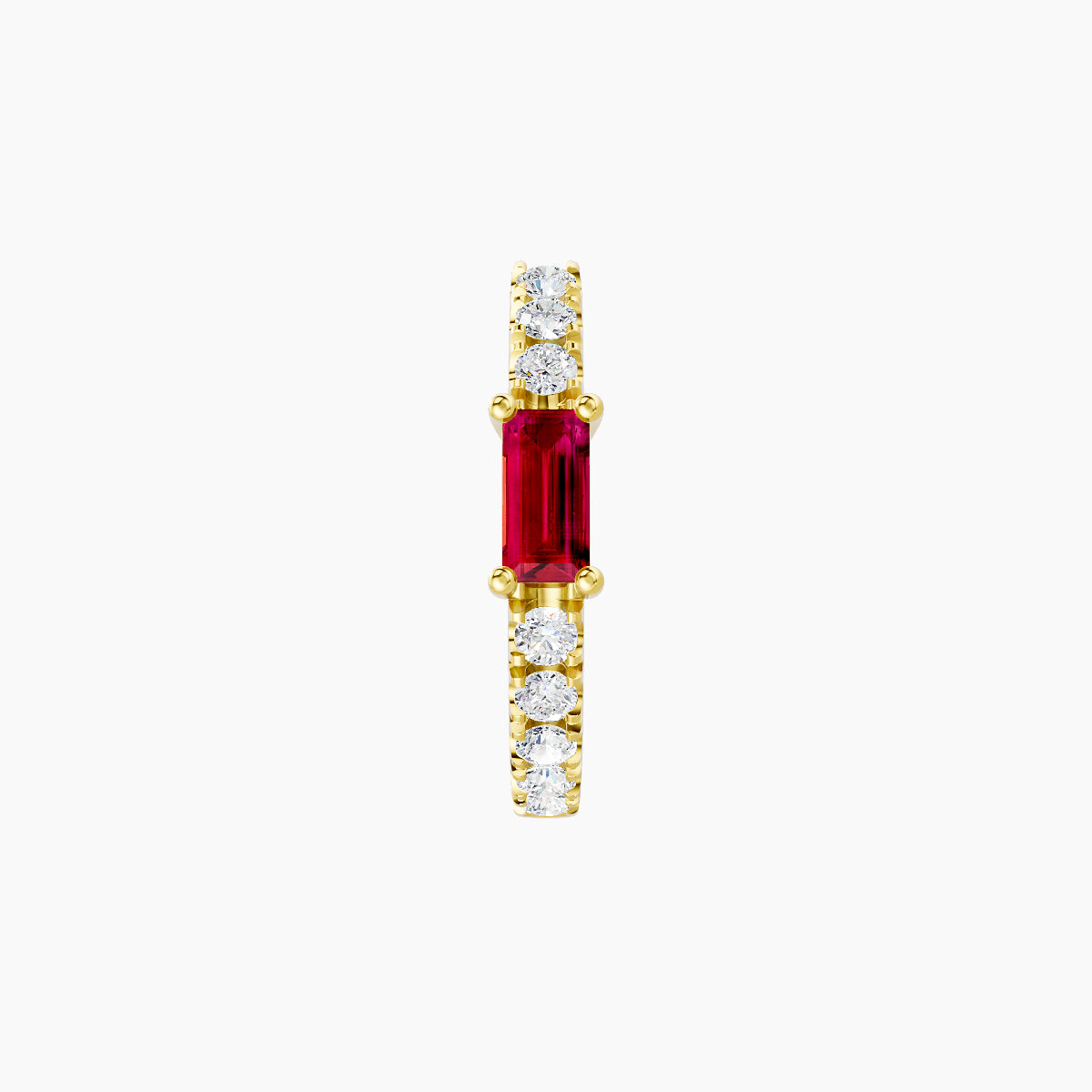 Inanna | 18k Yellow Gold 8 mm Baguette Ruby & Diamond Hoop Piercing