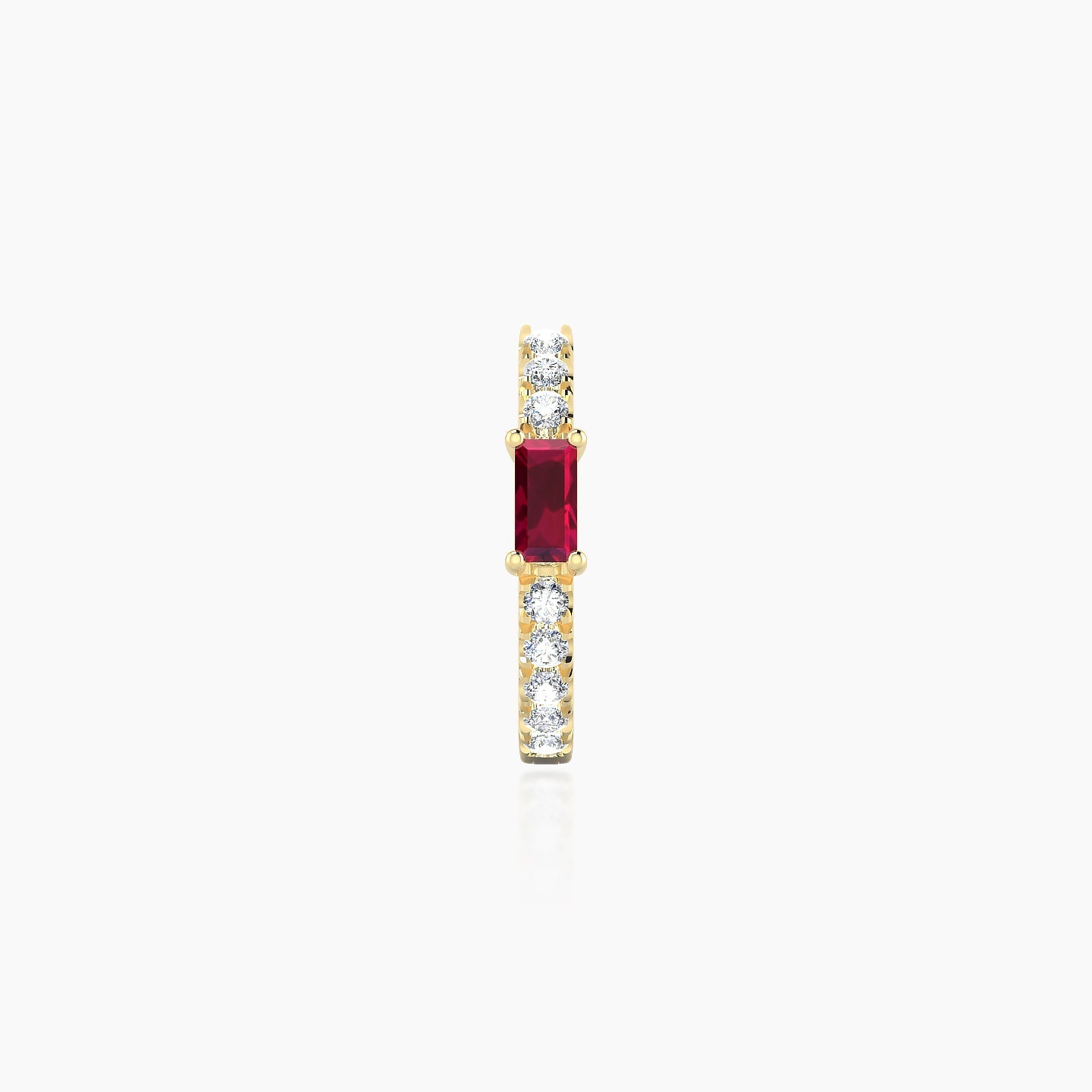 Inanna | 18k Yellow Gold 8 mm Baguette Ruby & Diamond Hoop Piercing