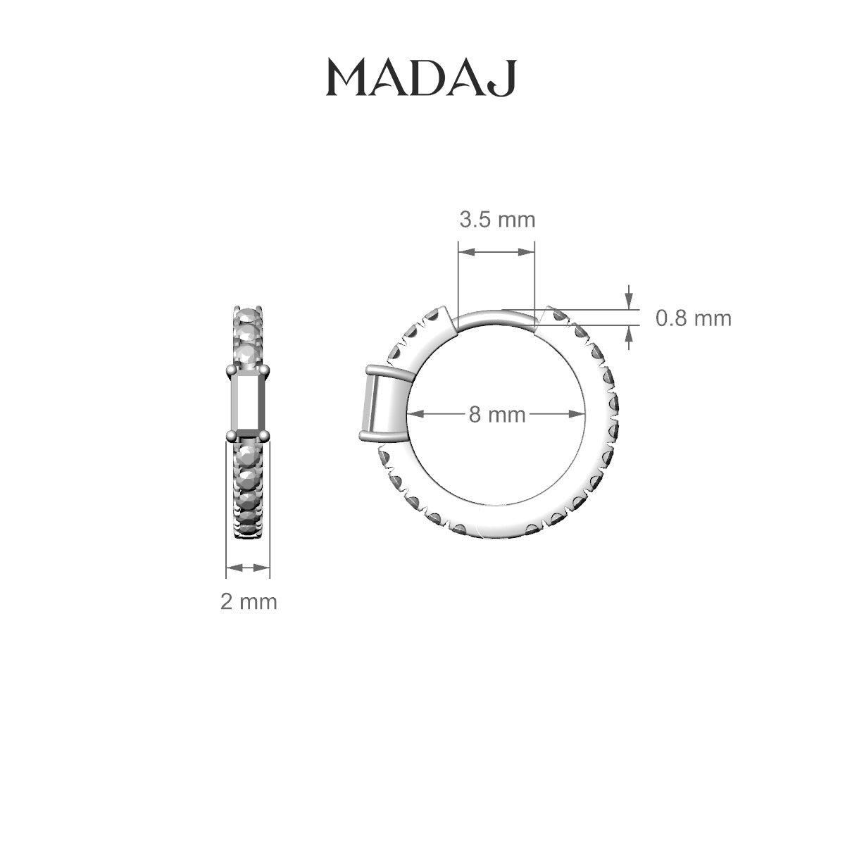 Inanna | 18k Rose Gold 8 mm Baguette Emerald & Diamond Hoop Piercing