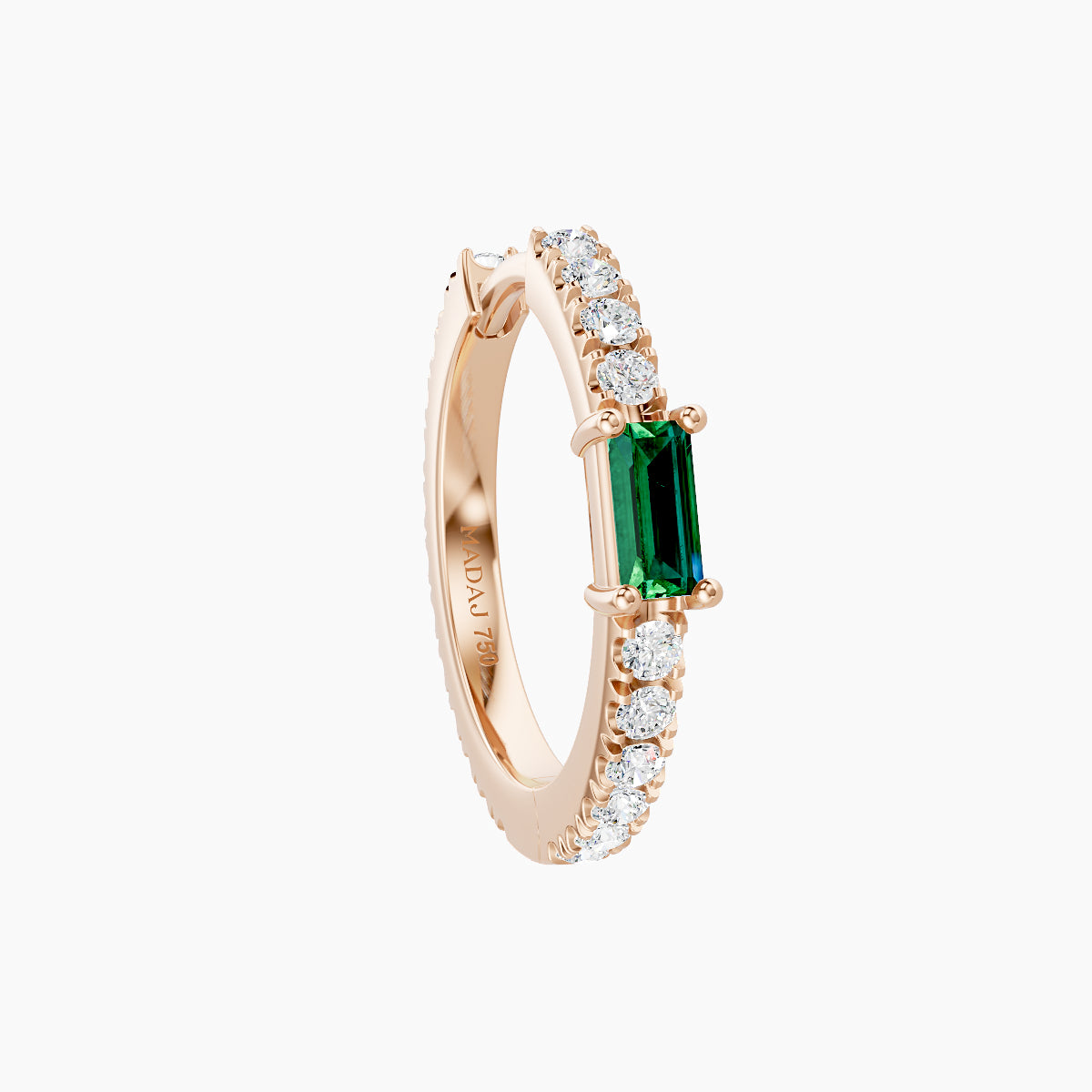 Inanna | 18k Rose Gold 9.5 mm Baguette Emerald & Diamond Hoop Piercing