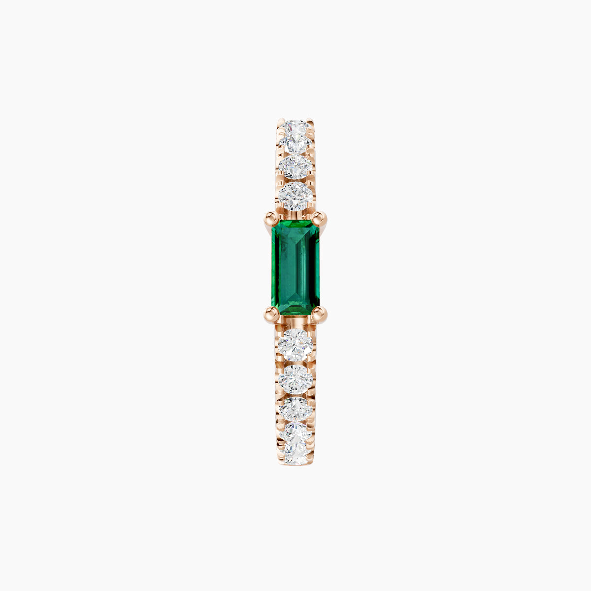 Inanna | 18k Rose Gold 9.5 mm Baguette Emerald & Diamond Hoop Piercing