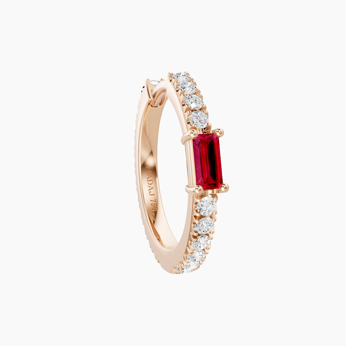 Inanna | 18k Rose Gold 9.5 mm Baguette Ruby & Diamond Hoop Piercing
