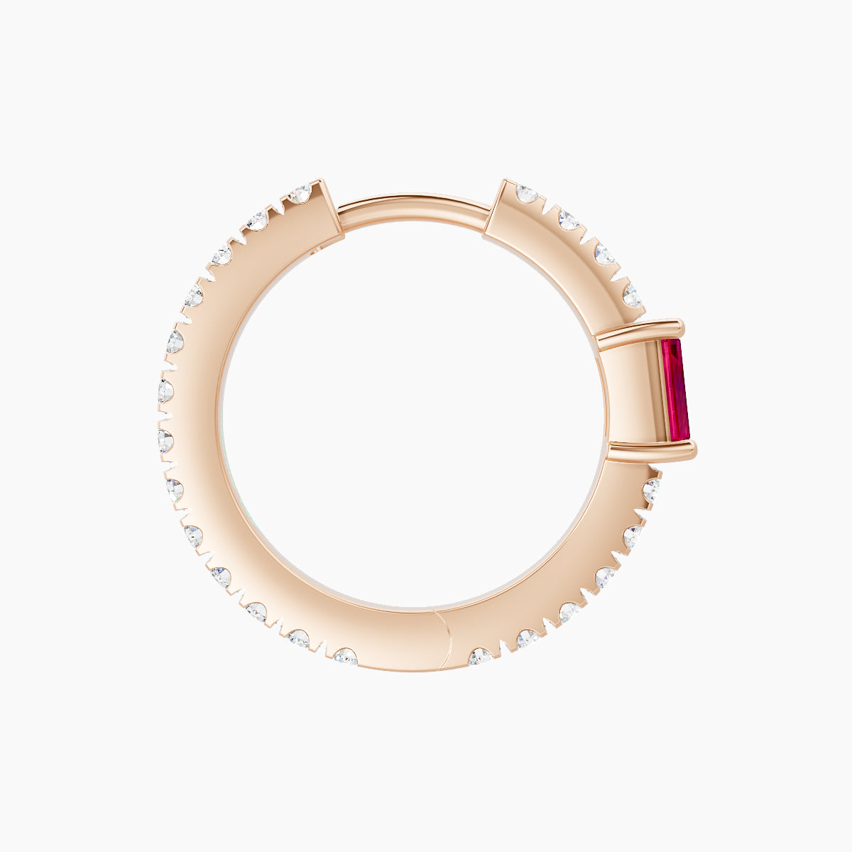 Inanna | 18k Rose Gold 9.5 mm Baguette Ruby & Diamond Hoop Piercing