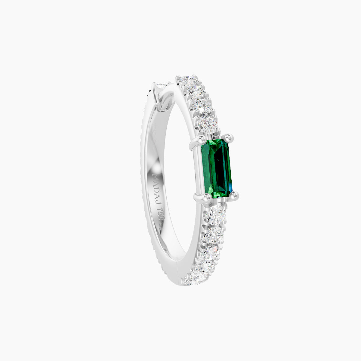 Inanna | 18k White Gold 9.5 mm Baguette Emerald & Diamond Hoop Piercing