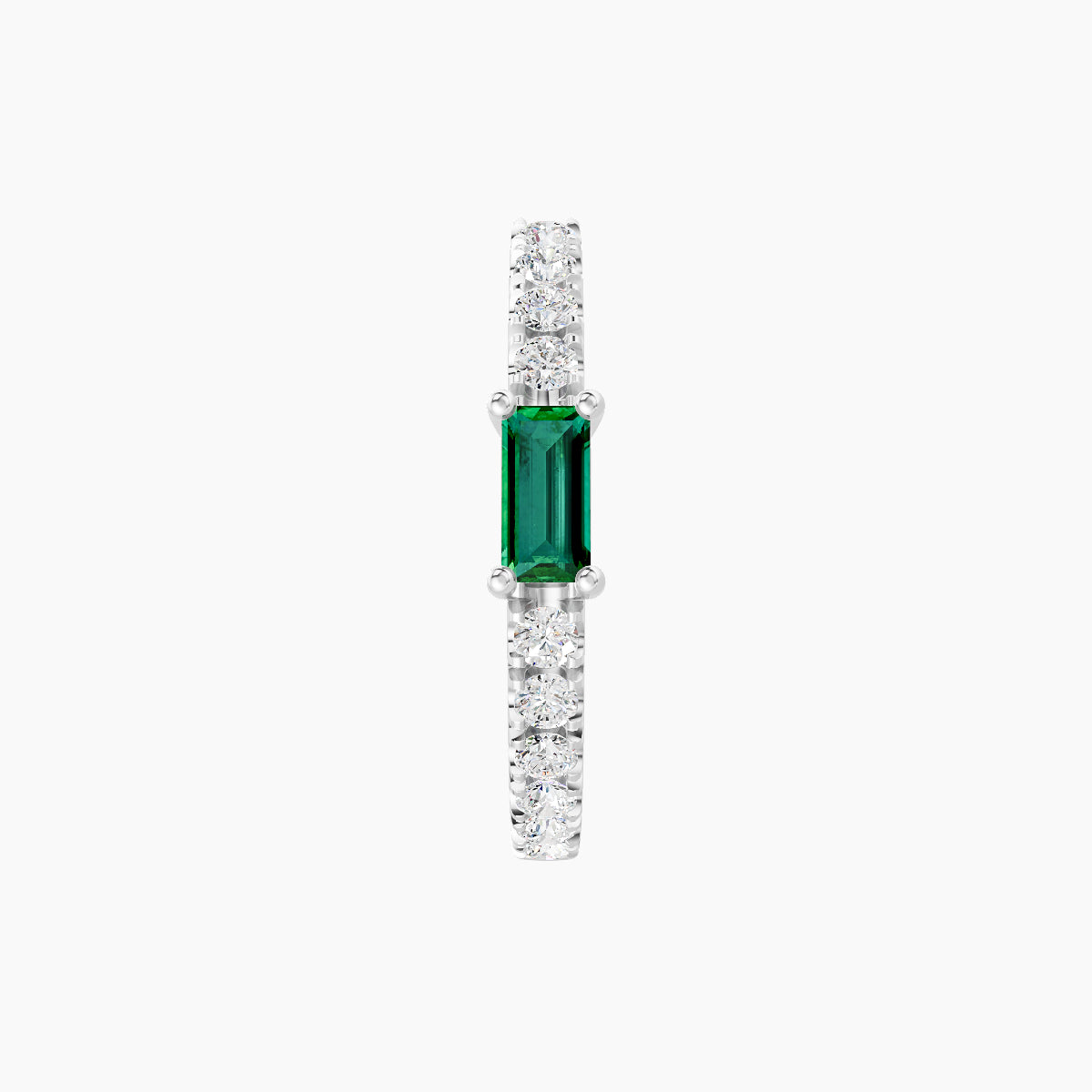 Inanna | 18k White Gold 9.5 mm Baguette Emerald & Diamond Hoop Piercing