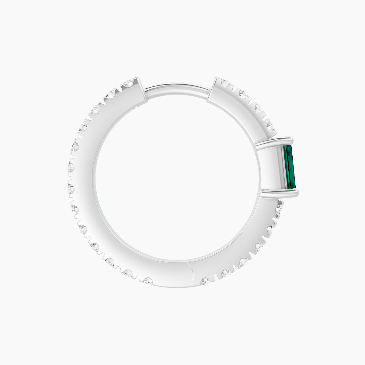 Inanna | 18k White Gold 9.5 mm Baguette Emerald & Diamond Hoop Piercing