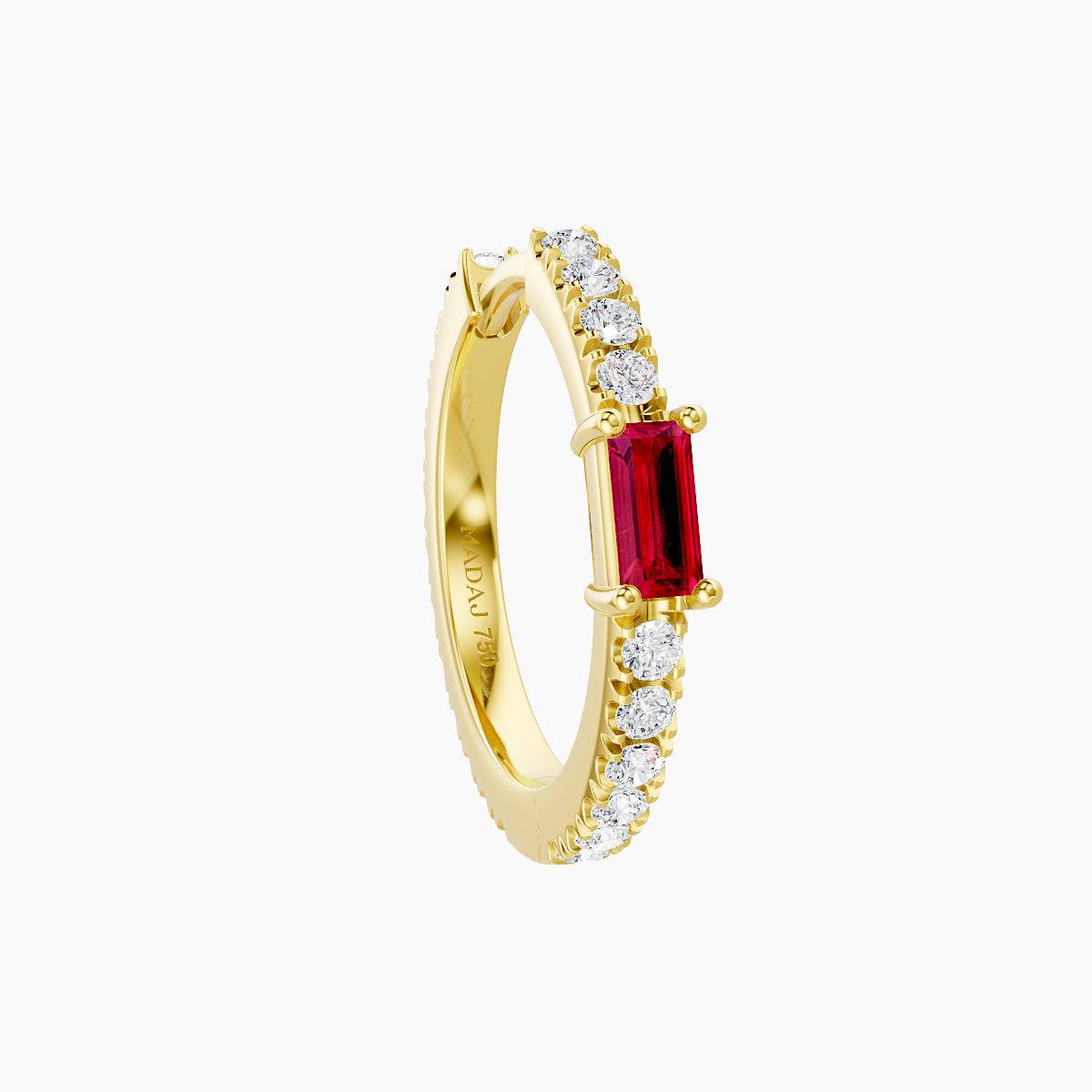 Inanna | 18k Yellow Gold 9.5 mm Baguette Ruby & Diamond Hoop Piercing