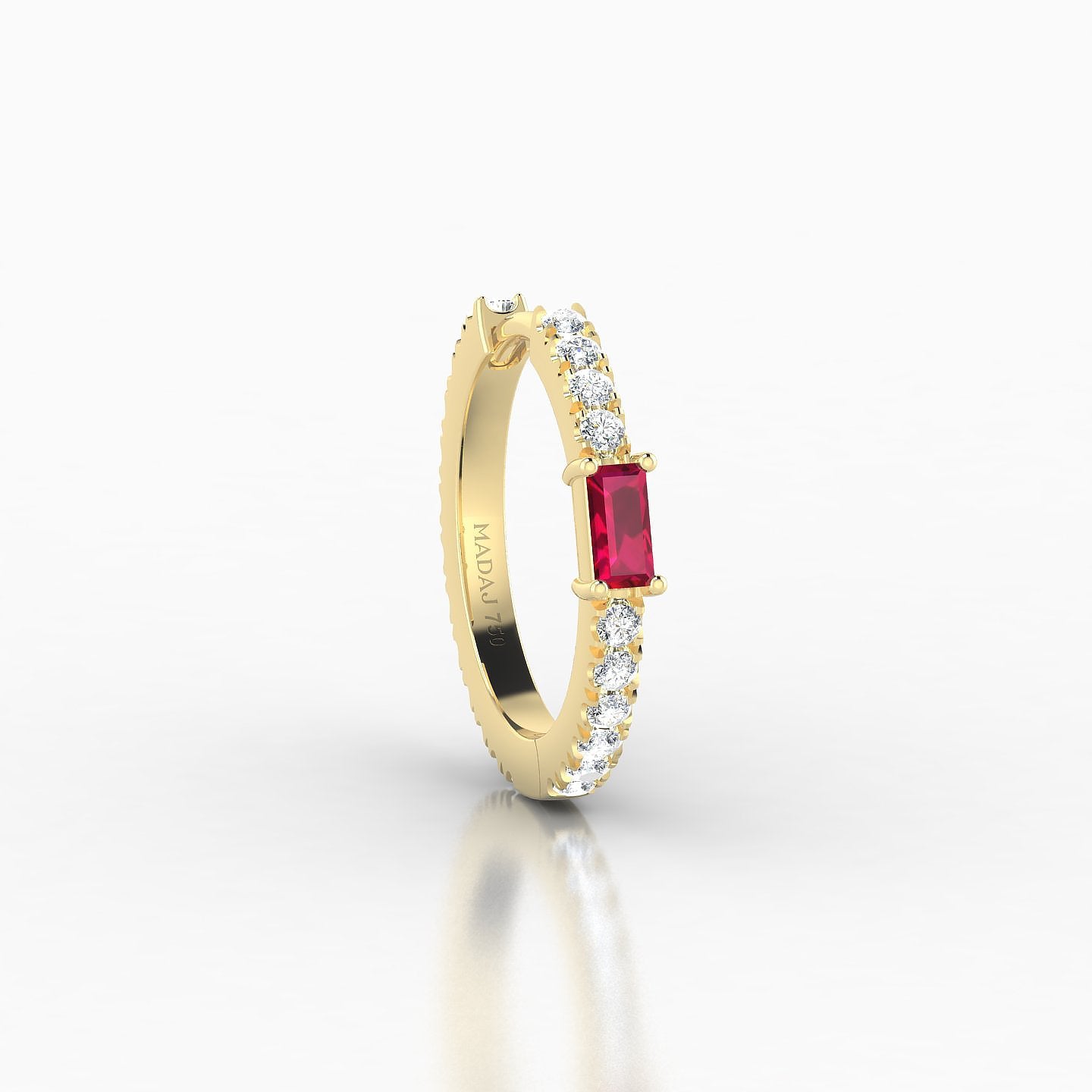 Inanna | 18k Yellow Gold 9.5 mm Baguette Ruby & Diamond Hoop Piercing