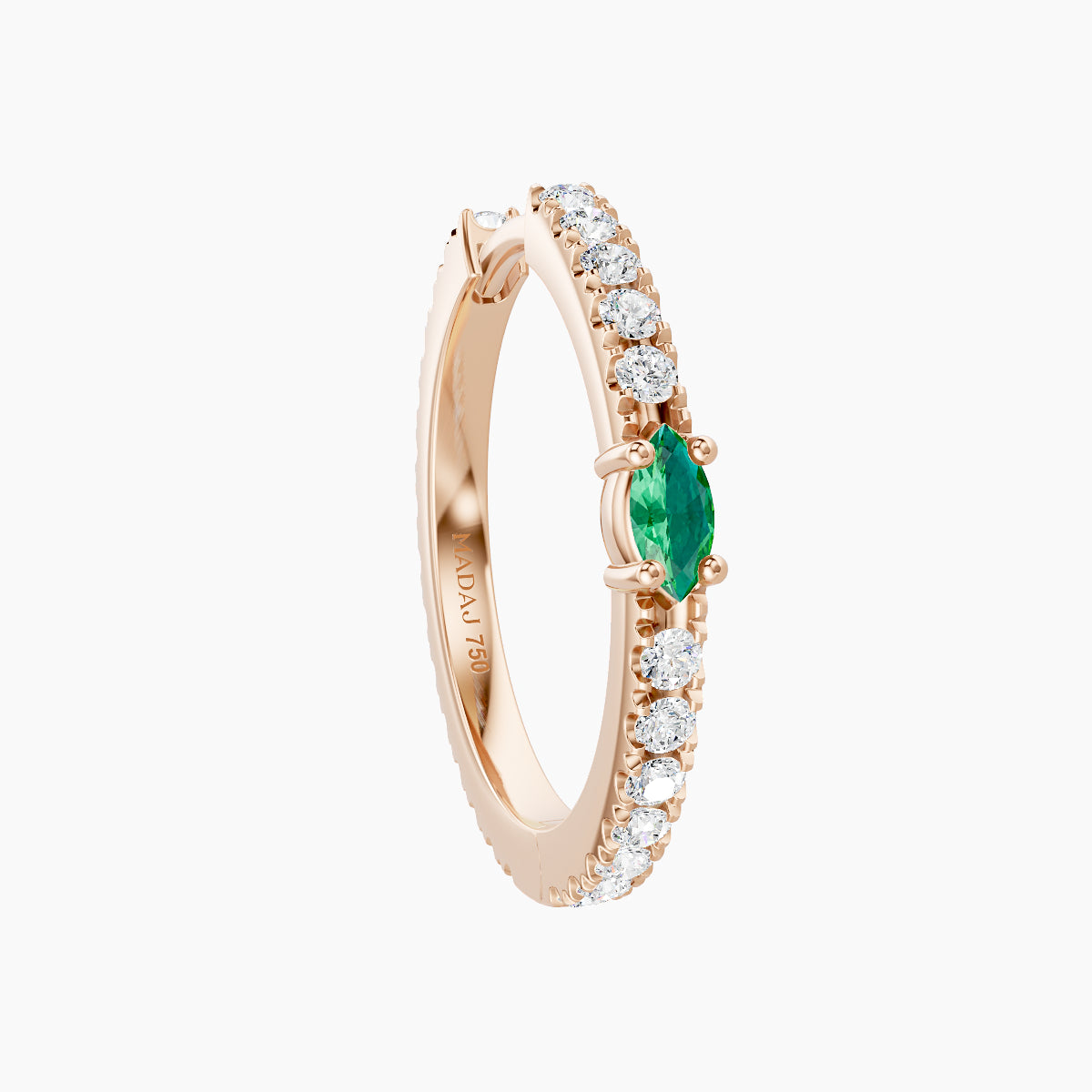 Inanna | 18k Rose Gold 11 mm Marquise Emerald & Diamond Hoop Piercing