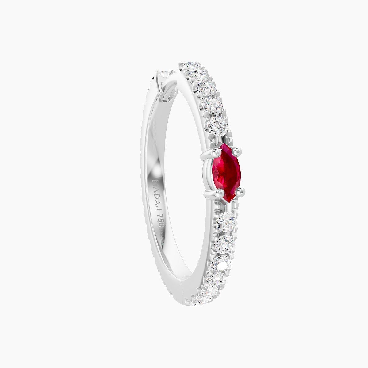 Inanna | 18k White Gold 11 mm Marquise Ruby & Diamond Hoop Piercing