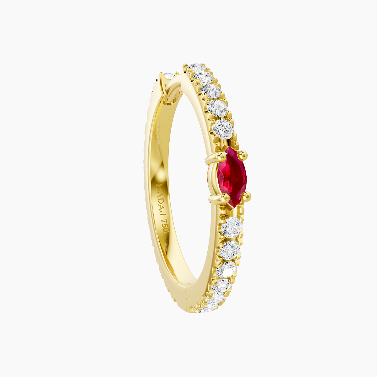 Inanna | 18k Yellow Gold 11 mm Marquise Ruby & Diamond Hoop Piercing