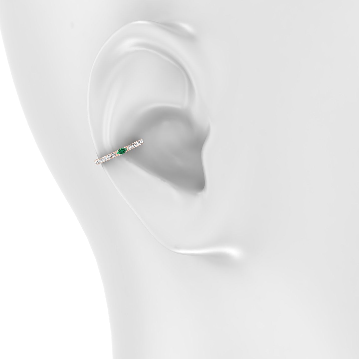 Inanna | 18k Rose Gold 11 mm Marquise Emerald & Diamond Hoop Piercing
