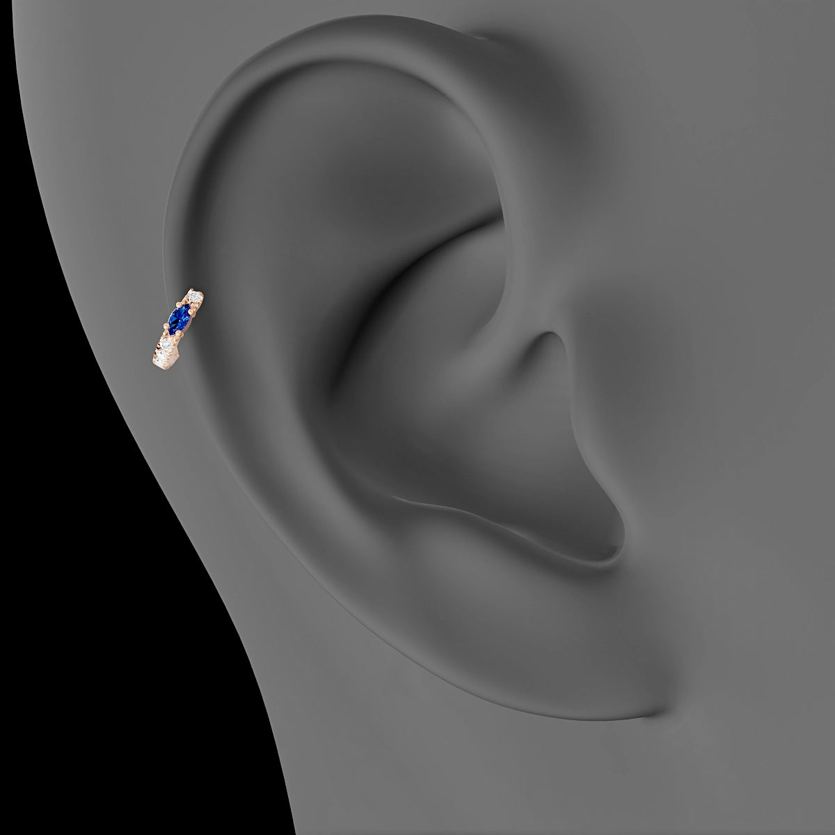 Inanna | 18k Rose Gold 5 mm Marquise Sapphire & Diamond Hoop Piercing