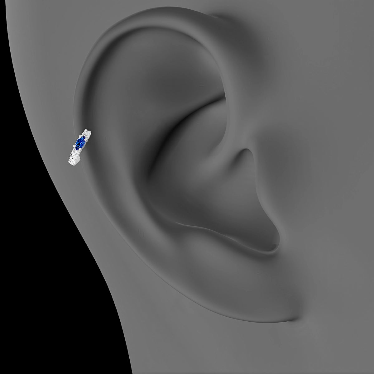 Inanna | 18k White Gold 5 mm Marquise Sapphire & Diamond Hoop Piercing