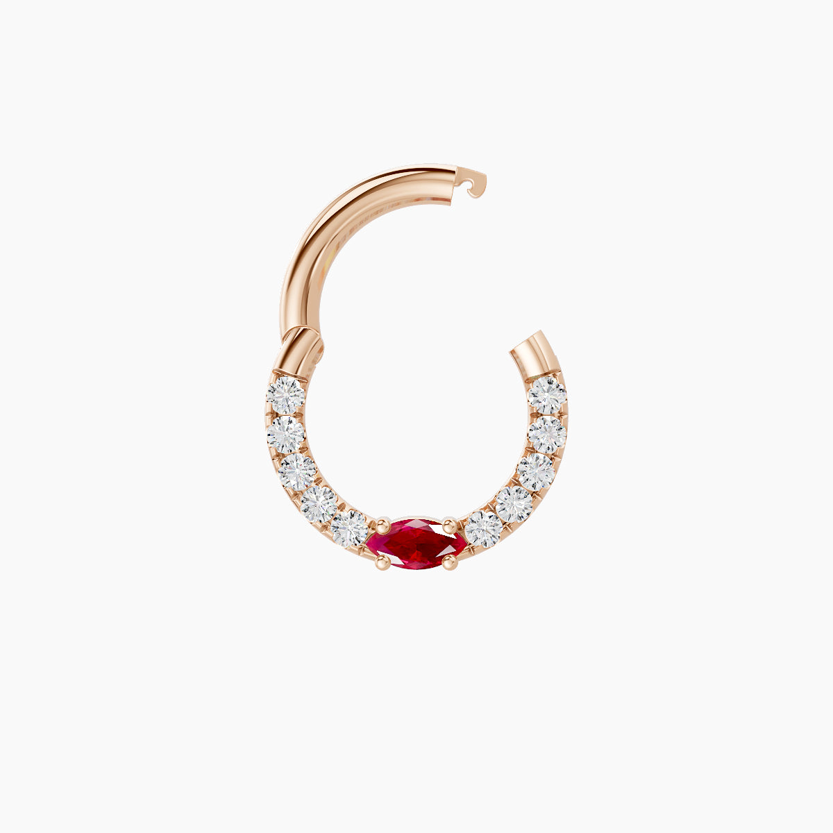 Inanna | 18k Rose Gold 6.5 mm Marquise Ruby & Diamond Daith Piercing