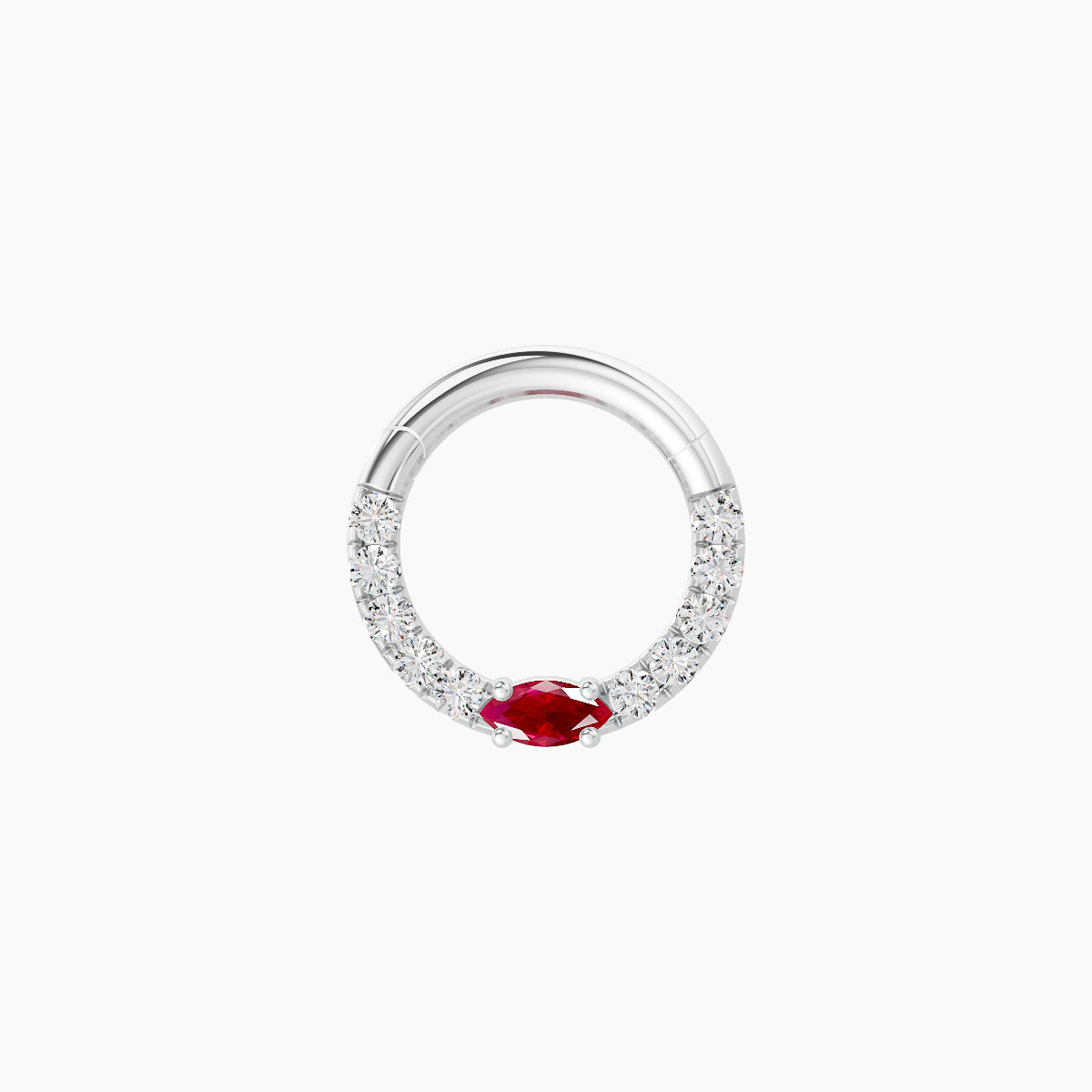 Inanna | 18k White Gold 6.5 mm Marquise Ruby & Diamond Daith Piercing