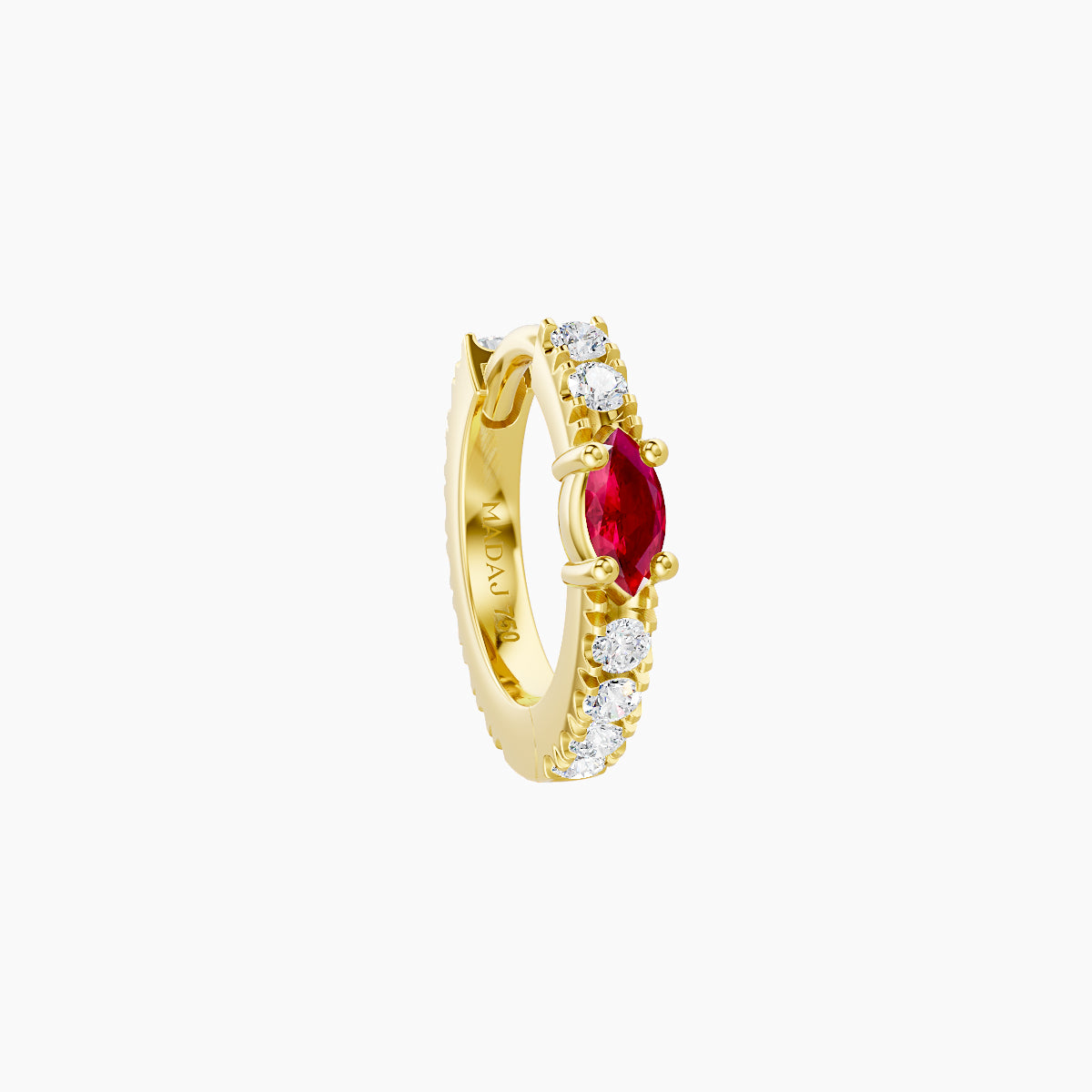 Inanna | 18k Yellow Gold 6.5 mm Marquise Ruby & Diamond Hoop Piercing