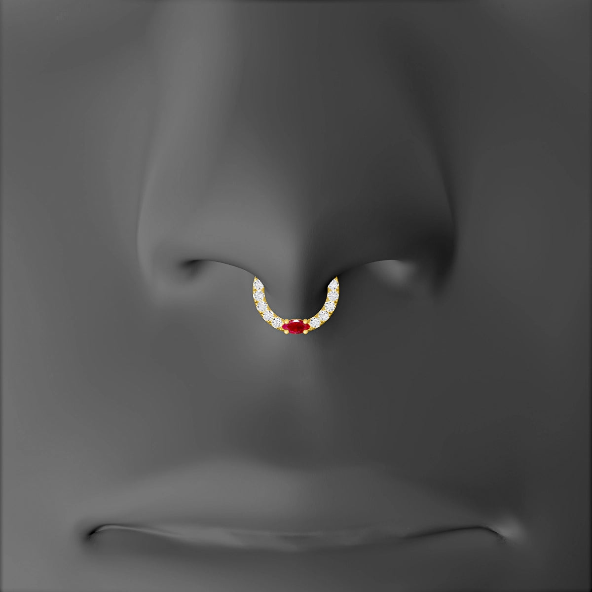 Inanna | 18k Yellow Gold 6.5 mm Marquise Ruby & Diamond Septum Piercing