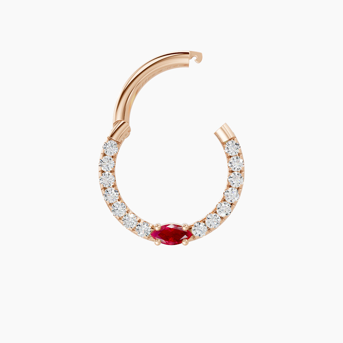 Inanna | 18k Rose Gold 8 mm Marquise Ruby & Diamond Daith Piercing