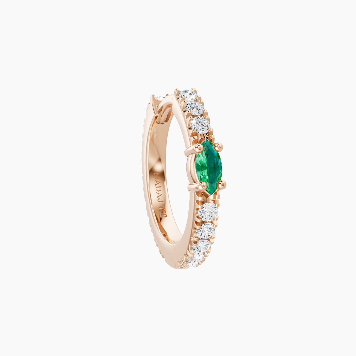 Inanna | 18k Rose Gold 8 mm Marquise Emerald & Diamond Hoop Piercing