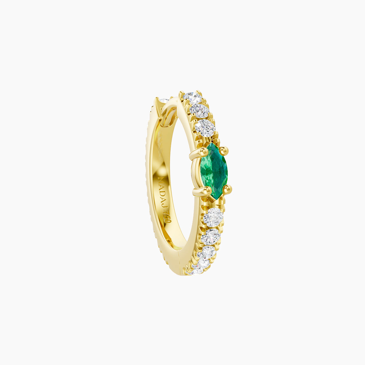 Inanna | 18k Yellow Gold 8 mm Marquise Emerald & Diamond Hoop Piercing