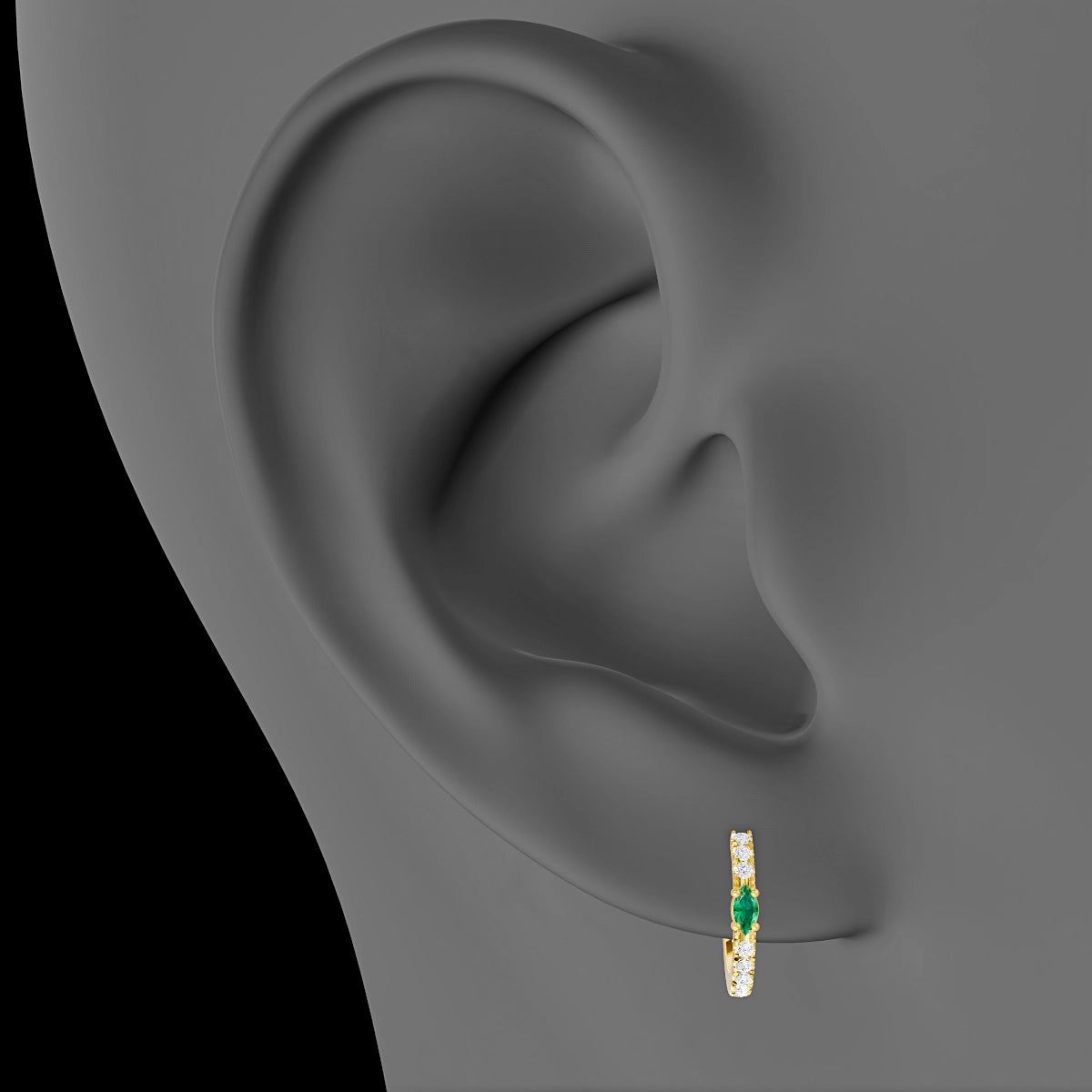 Inanna | 18k Yellow Gold 8 mm Marquise Emerald & Diamond Hoop Piercing