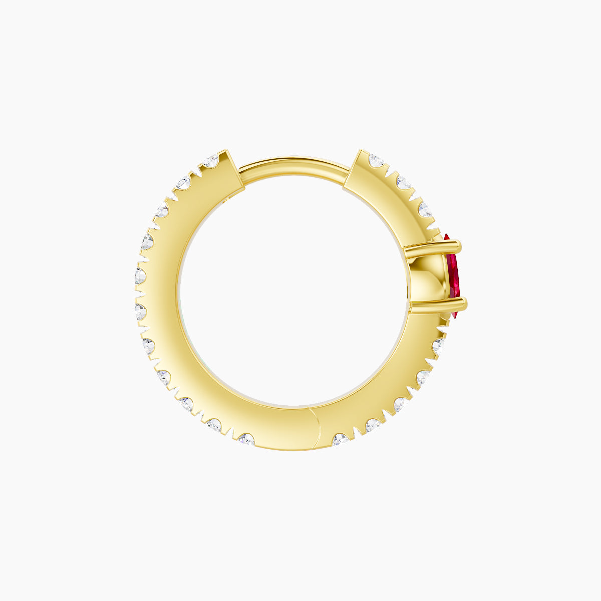 Inanna | 18k Yellow Gold 8 mm Marquise Ruby & Diamond Hoop Piercing
