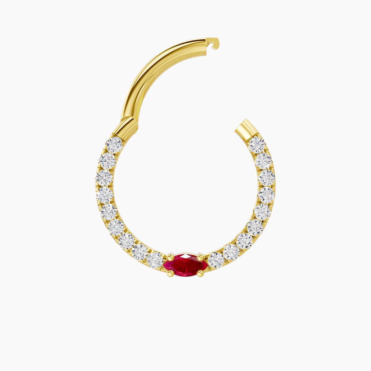 Inanna | 18k Yellow Gold 9.5 mm Marquise Ruby & Diamond Daith Piercing