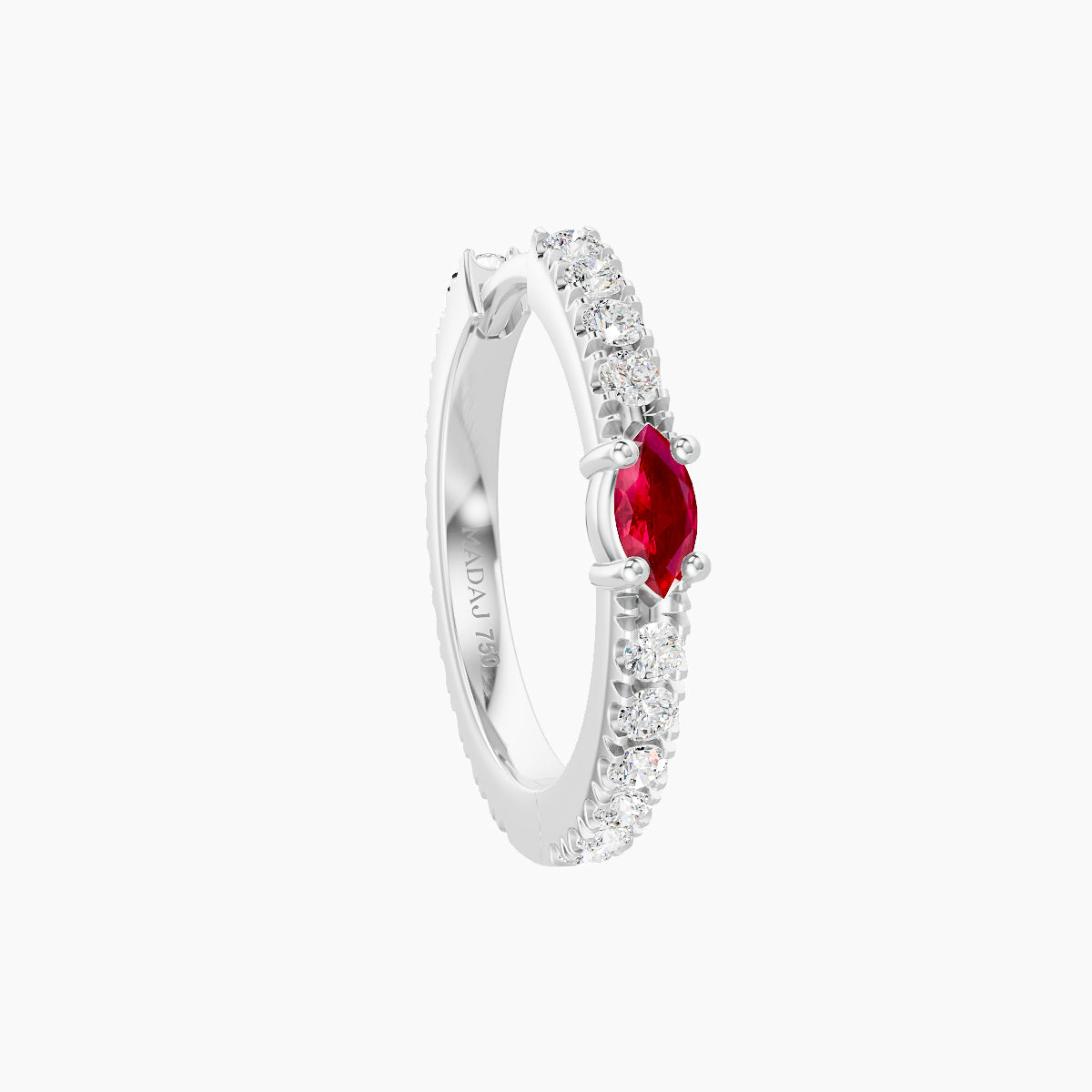 Inanna | 18k White Gold 9.5 mm Marquise Ruby & Diamond Hoop Piercing