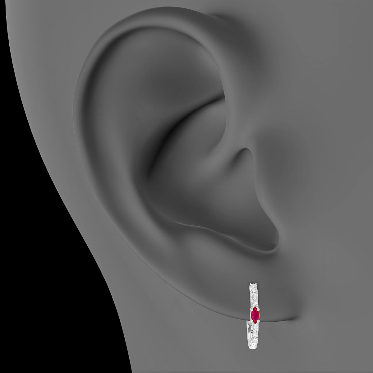 Inanna | 18k White Gold 9.5 mm Marquise Ruby & Diamond Hoop Piercing
