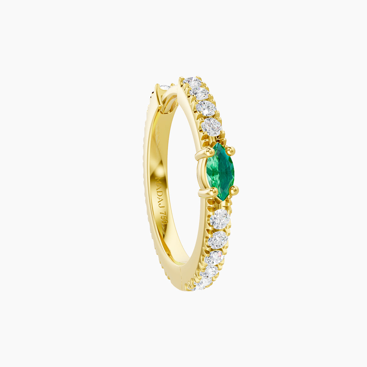 Inanna | 18k Yellow Gold 9.5 mm Marquise Emerald & Diamond Hoop Piercing