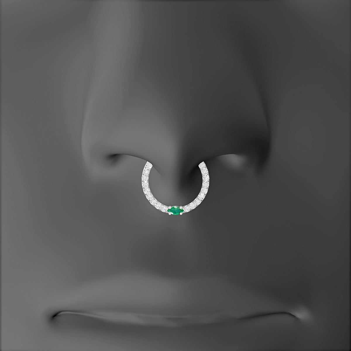 Inanna | 18k White Gold 9.5 mm Marquise Emerald & Diamond Septum Piercing