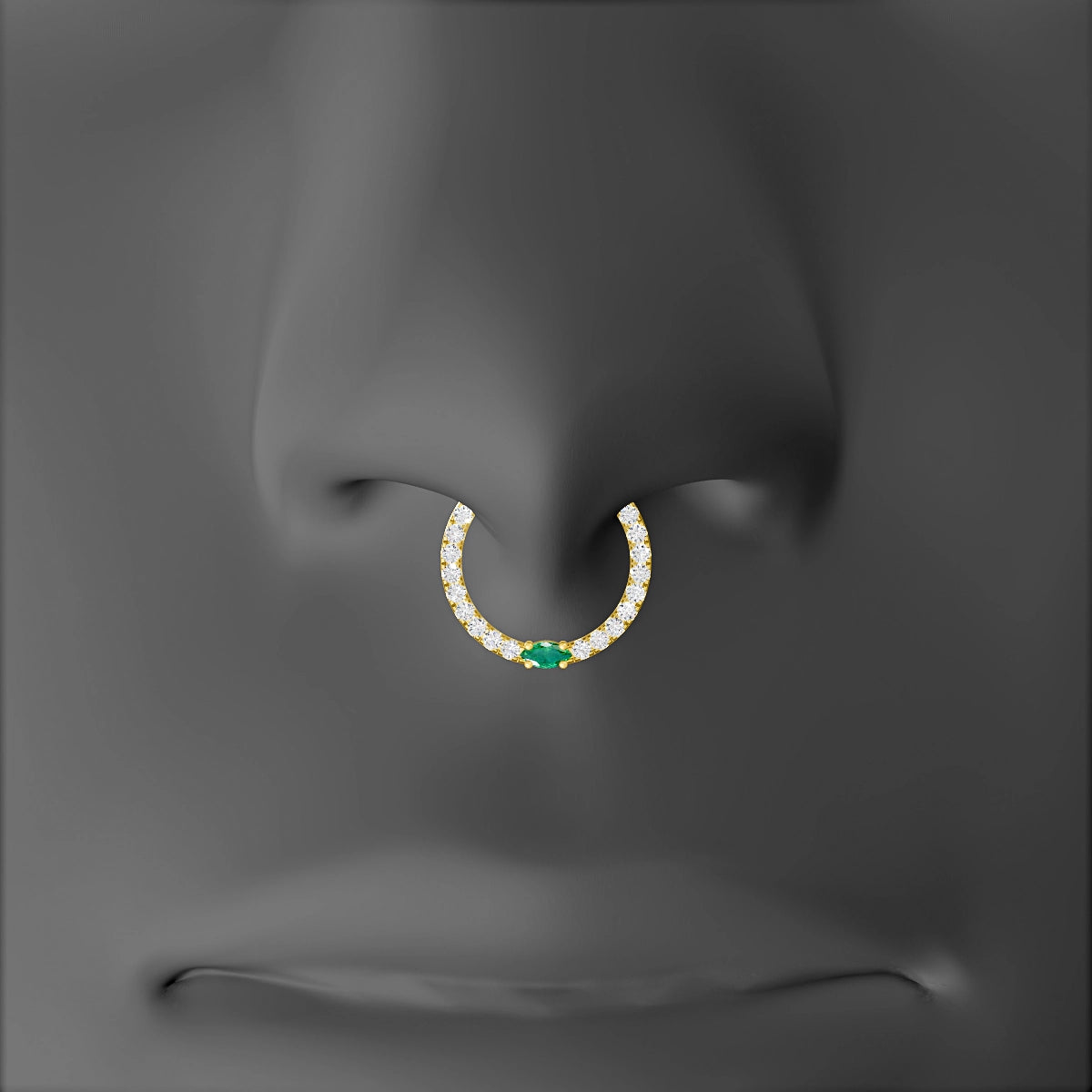 Inanna | 18k Yellow Gold 9.5 mm Marquise Emerald & Diamond Septum Piercing