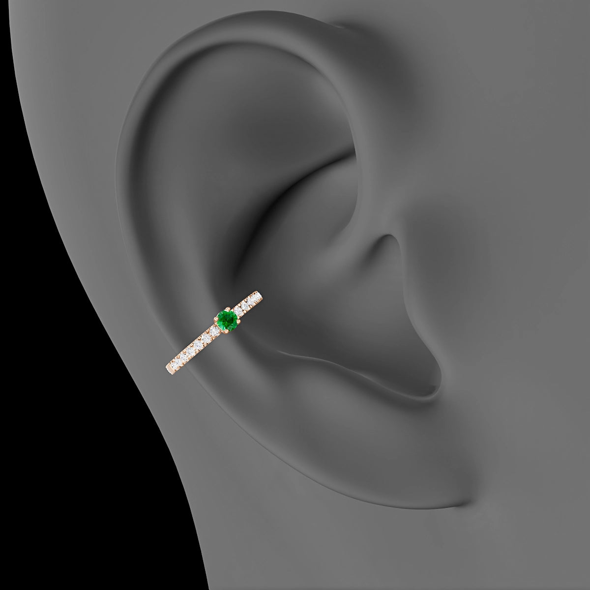 Inanna | 18k Rose Gold 11 mm Round Emerald & Diamond Hoop Piercing