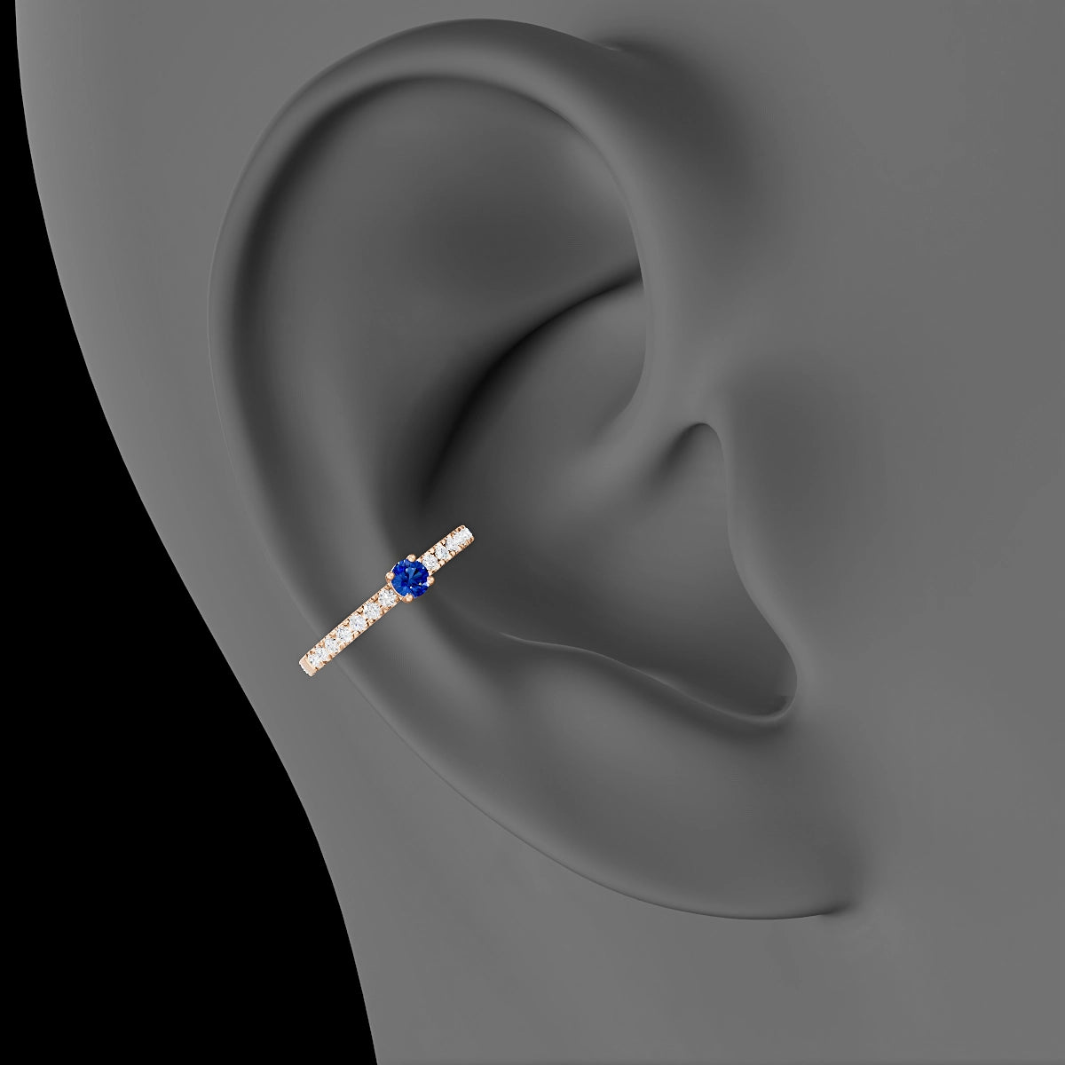 Inanna | 18k Rose Gold 11 mm Round Sapphire & Diamond Hoop Piercing