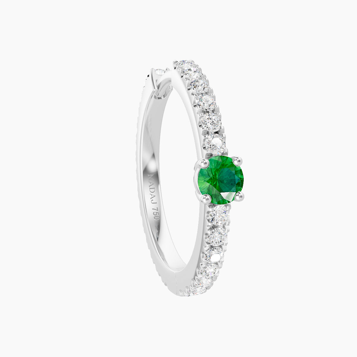 Inanna | 18k White Gold 11 mm Round Emerald & Diamond Hoop Piercing