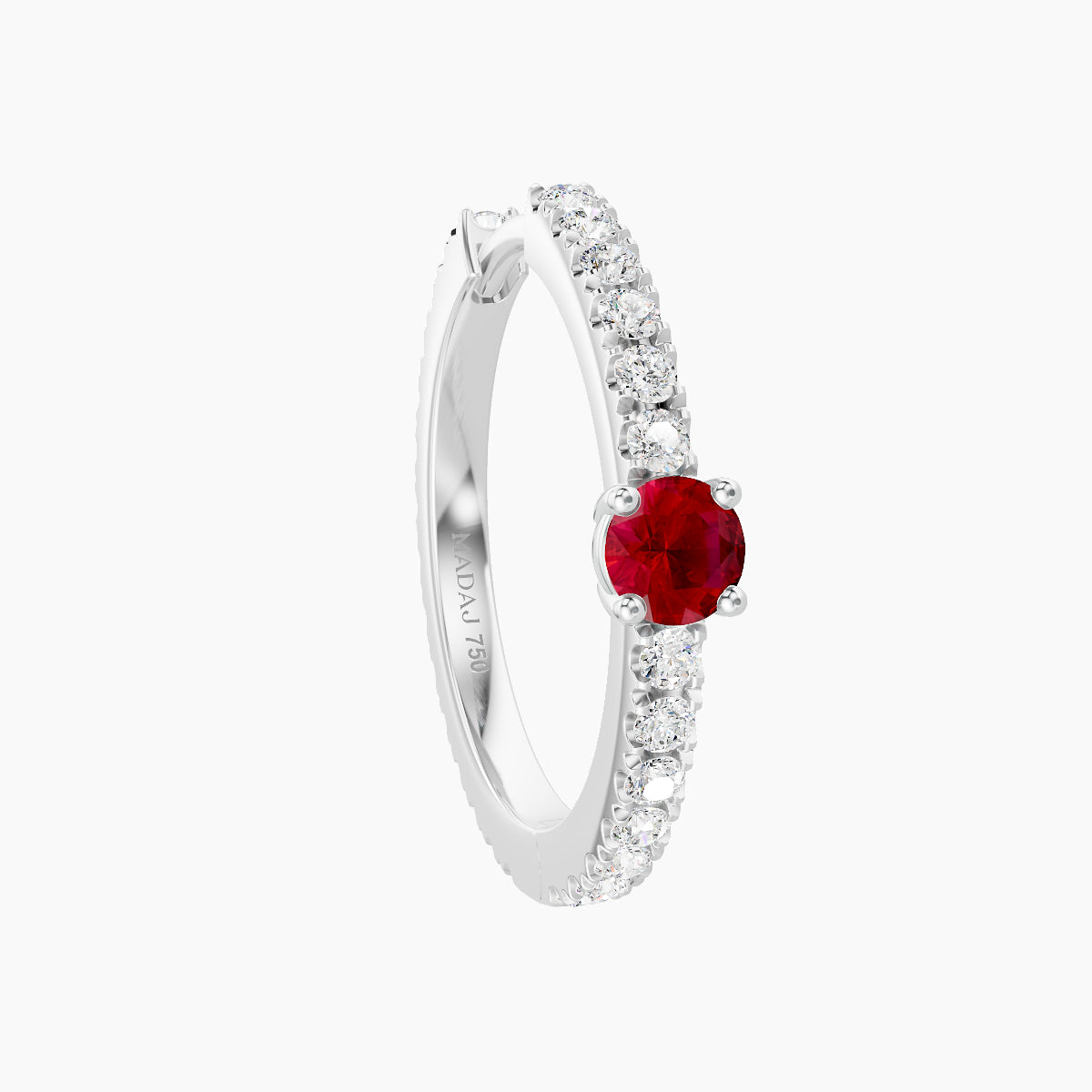Inanna | 18k White Gold 11 mm Round Ruby & Diamond Hoop Piercing