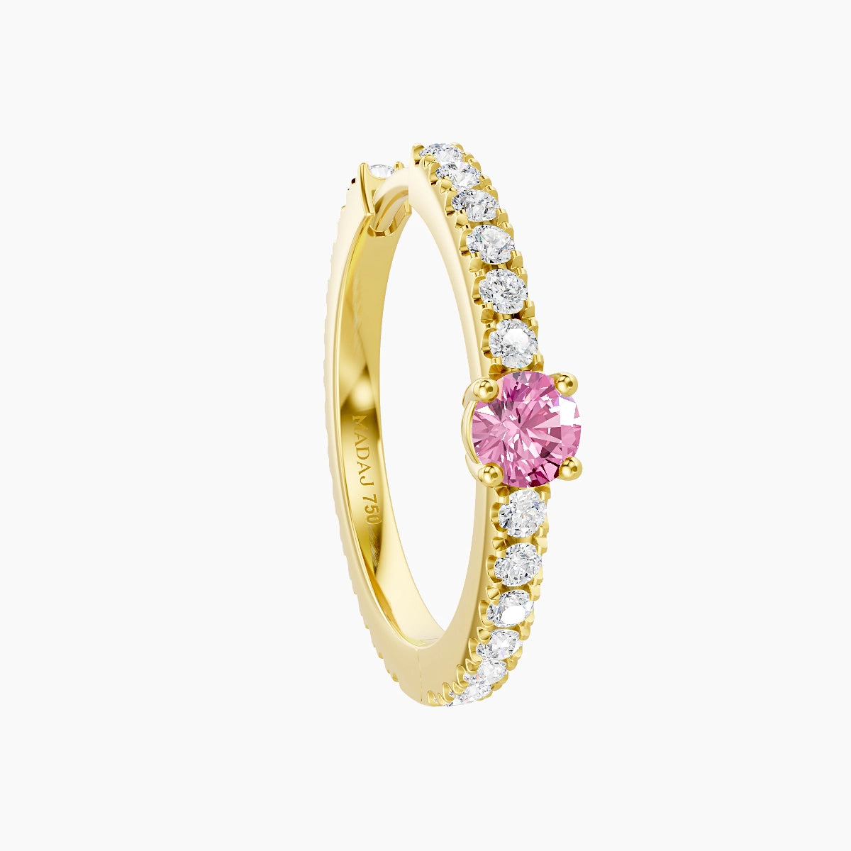 Inanna | 18k Yellow Gold 11 mm Round Pink Sapphire & Diamond Hoop Piercing