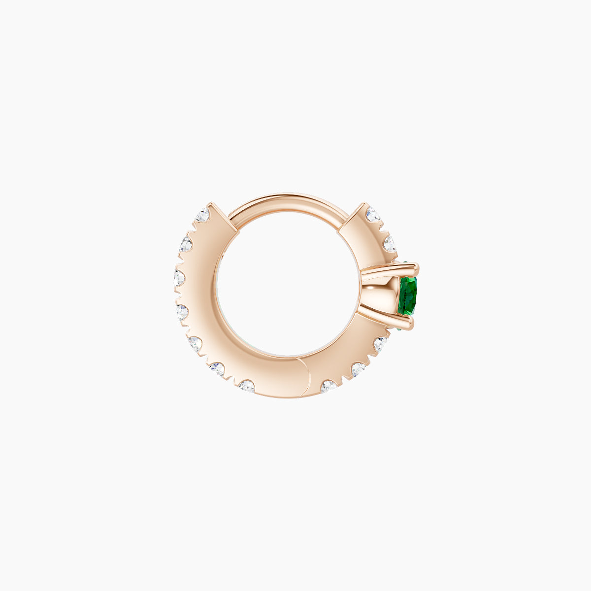 Inanna | 18k Rose Gold 5 mm Round Emerald & Diamond Hoop Piercing