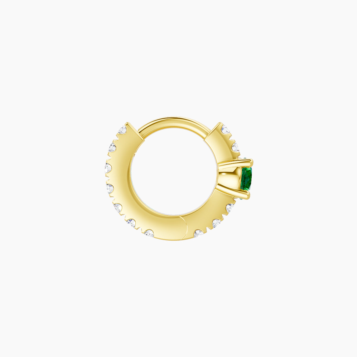 Inanna | 18k Yellow Gold 5 mm Round Emerald & Diamond Hoop Piercing